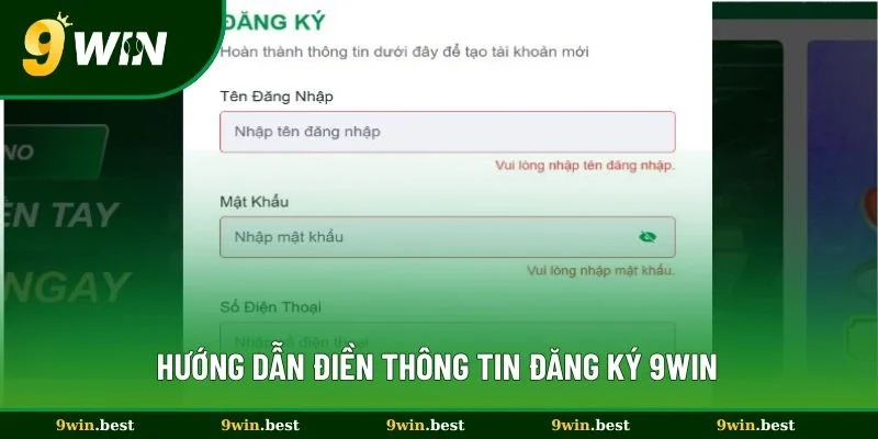Hướng dẫn điền thông tin đăng ký 9win